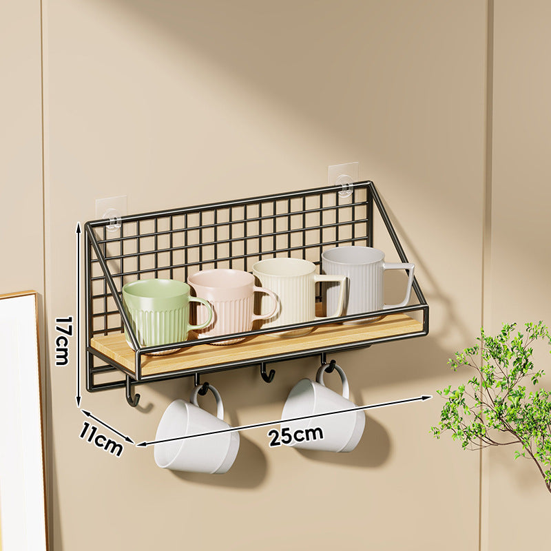 Ventilated Grid Wall Shelf with Wood-Look Tray and Clear Suction Mounts