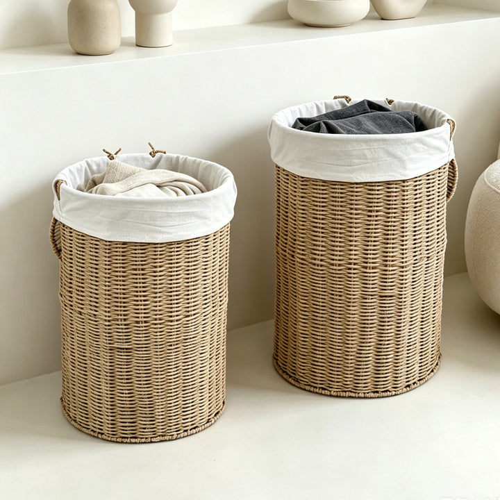Rustic laundry basket made of woven material