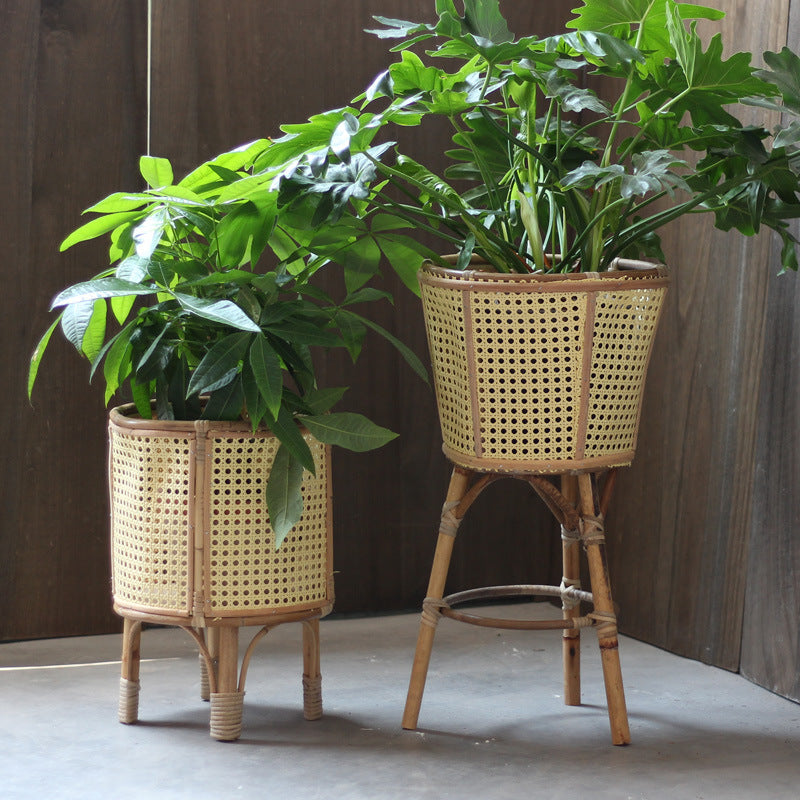 Stylish plant stand made of rattan