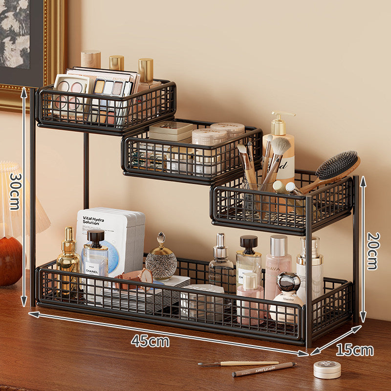 Multi-Level Mesh Countertop Makeup and Skincare Organizer with Tissue Slot