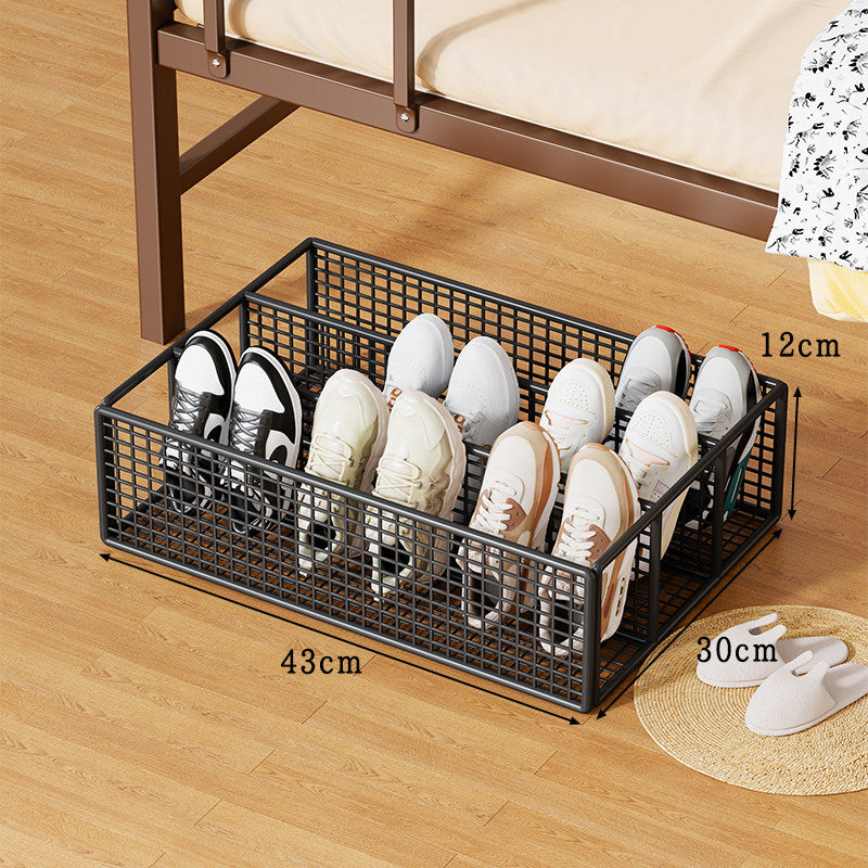 Low-Profile Under-Bed Metal Mesh Shoe Organizer with Divided Slots