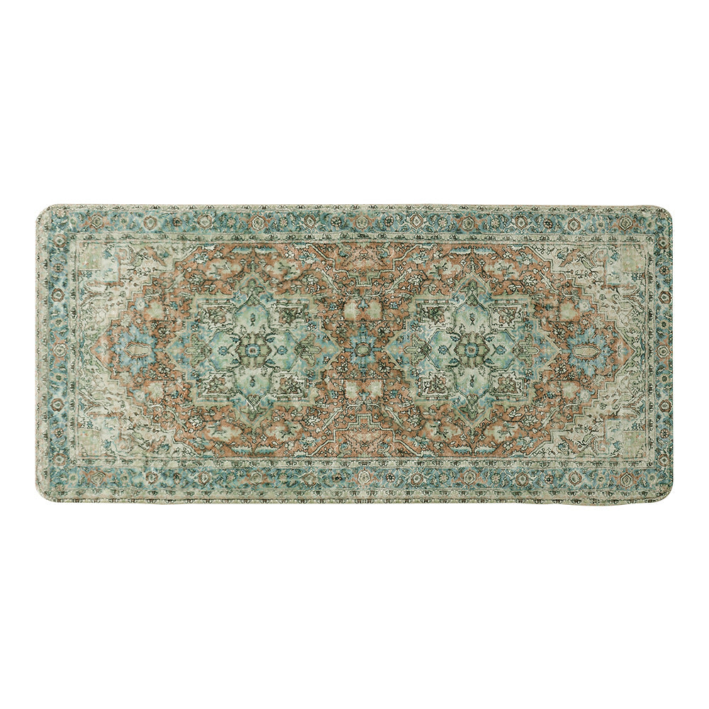 Vintage-inspired runner rug for hallway and kitchen with medallion pattern and non-slip backing