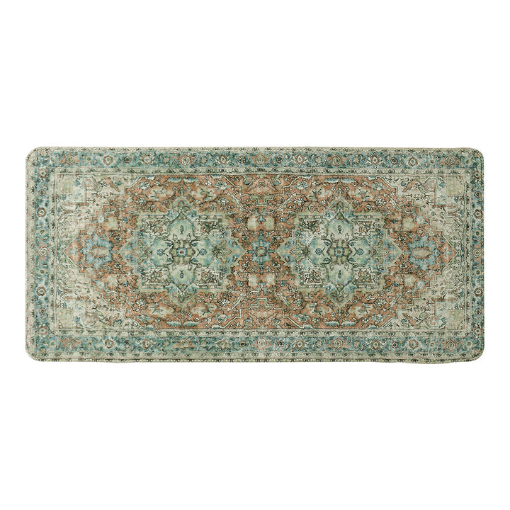 Vintage-inspired runner rug for hallway and kitchen with medallion pattern and non-slip backing