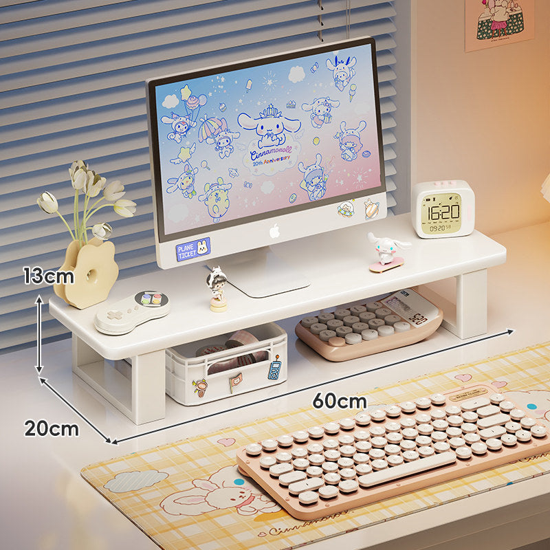 Bamboo Desktop Monitor Riser with Under-Shelf Keyboard Storage and Cable Management