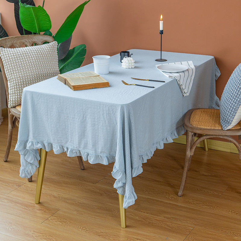 Light cotton gauze tablecloth with frill and natural structure