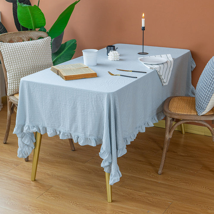 Light cotton gauze tablecloth with frill and natural structure