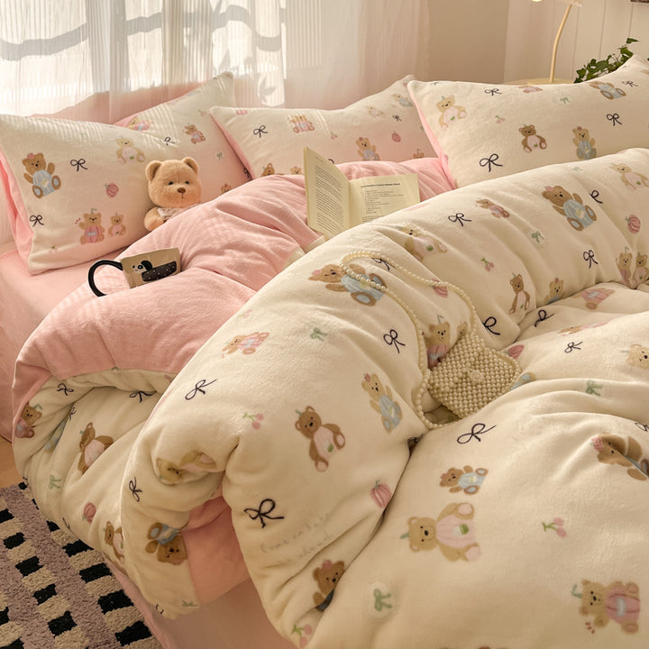 Soft Plush Cartoon-Themed Duvet Cover Set