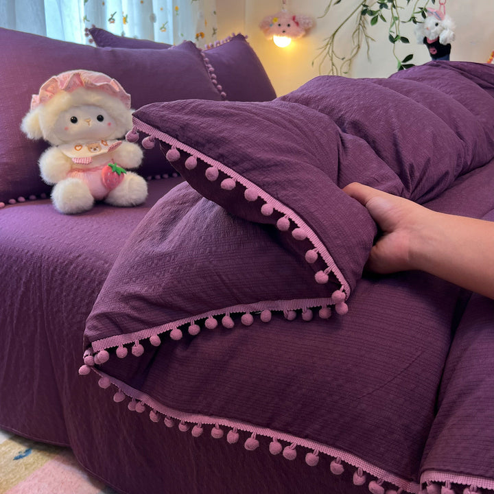 Textured Pom-Pom Trim Bedspread Set
