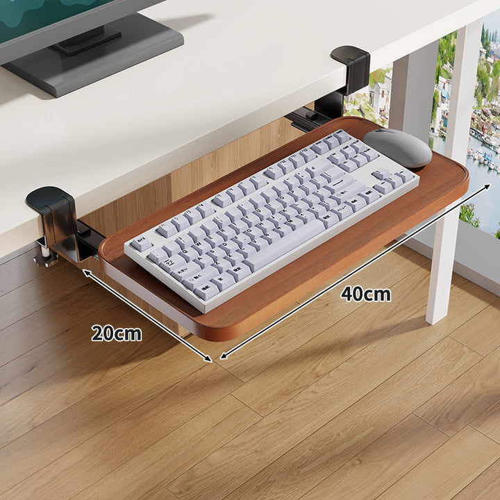 Clamp-Mounted Sliding Ergonomic Woodgrain Keyboard & Mouse Platform