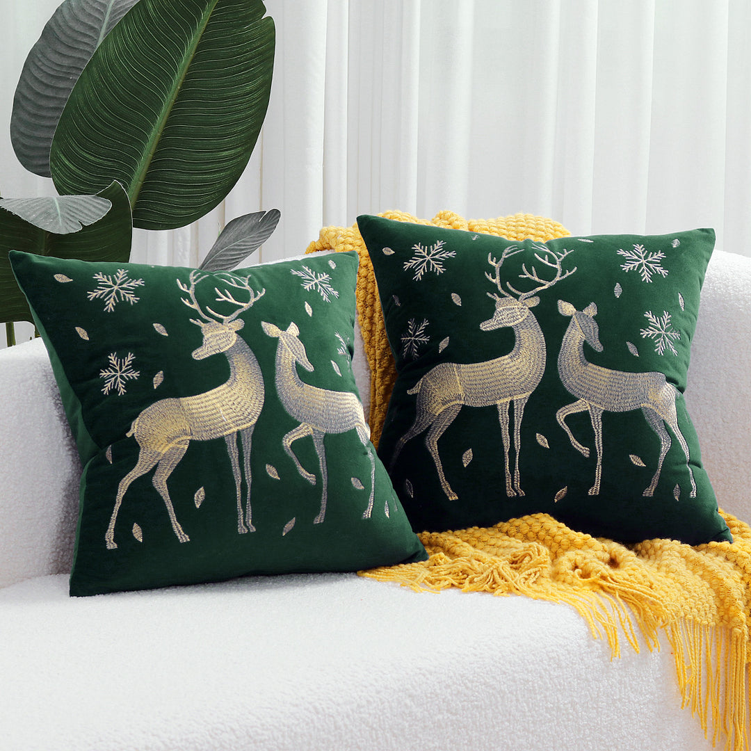 Decorative Holiday Throw Pillow with Deer Silhouette