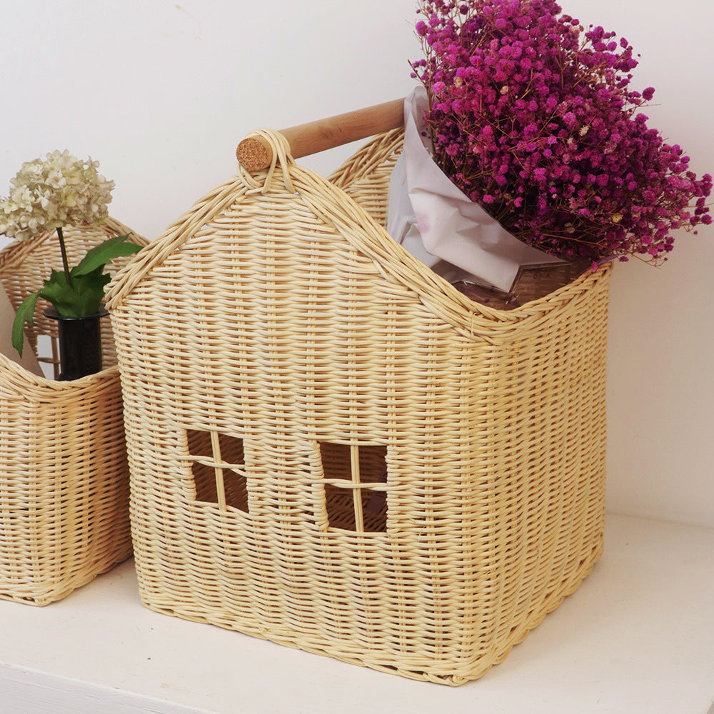 Playful storage basket in the shape of a house