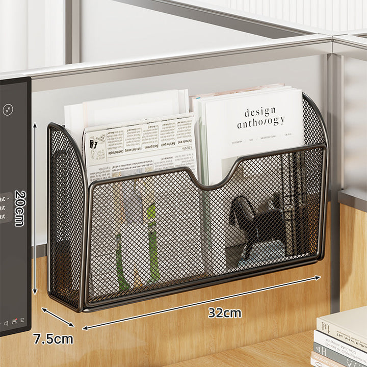 Metal Mesh Partition-Mounted Magazine & File Organizer
