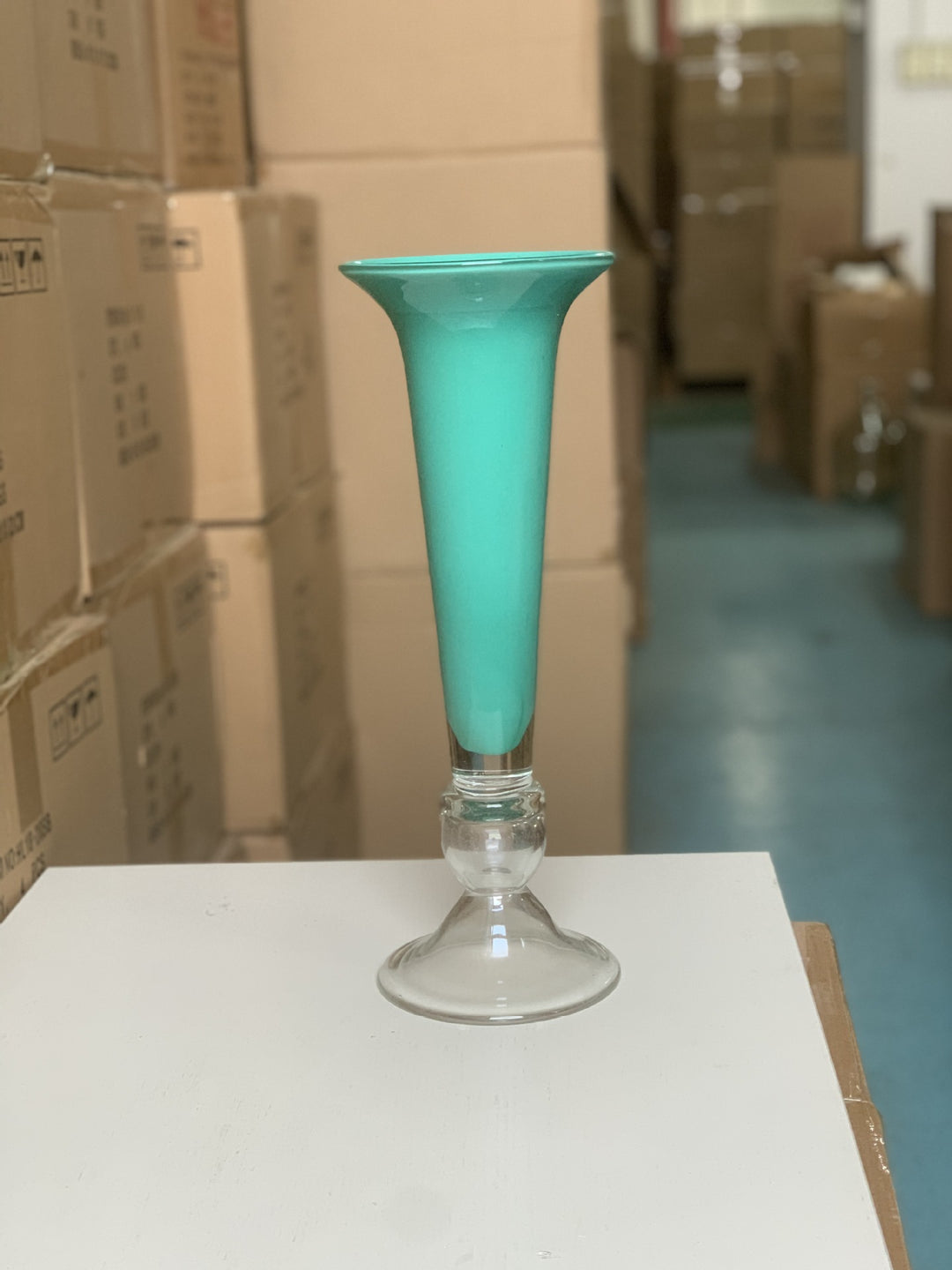 Tall Trumpet Glass Bud Vase with Clear Pedestal