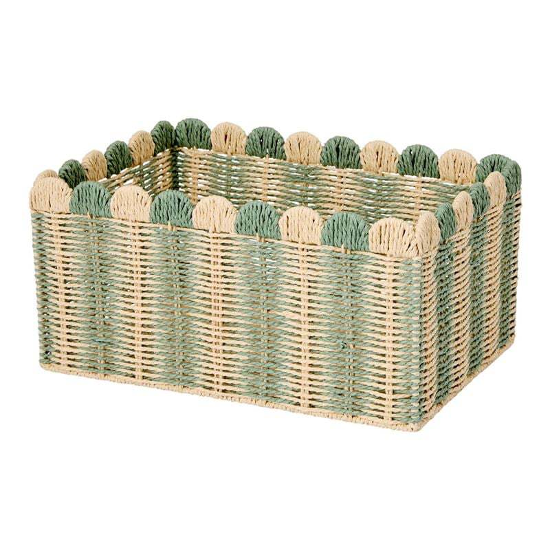 Handwoven storage basket with wave edge