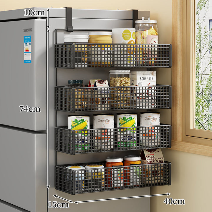 Over-Door Two Tier Metal Mesh Hanging Kitchen Storage Basket Organizer with Hooks
