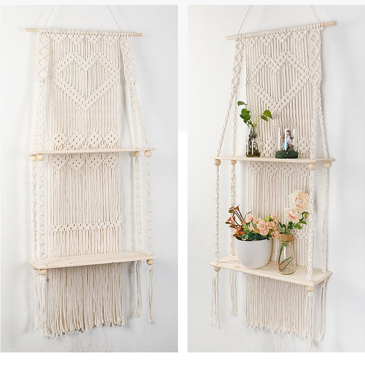 Macrame shelf board with heart design