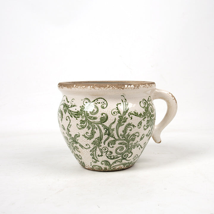 Decorative ceramic pot with floral pattern