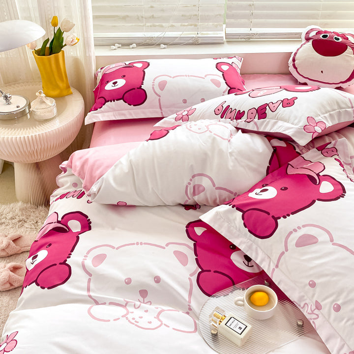 Playful Floral Cartoon Duvet Cover Set