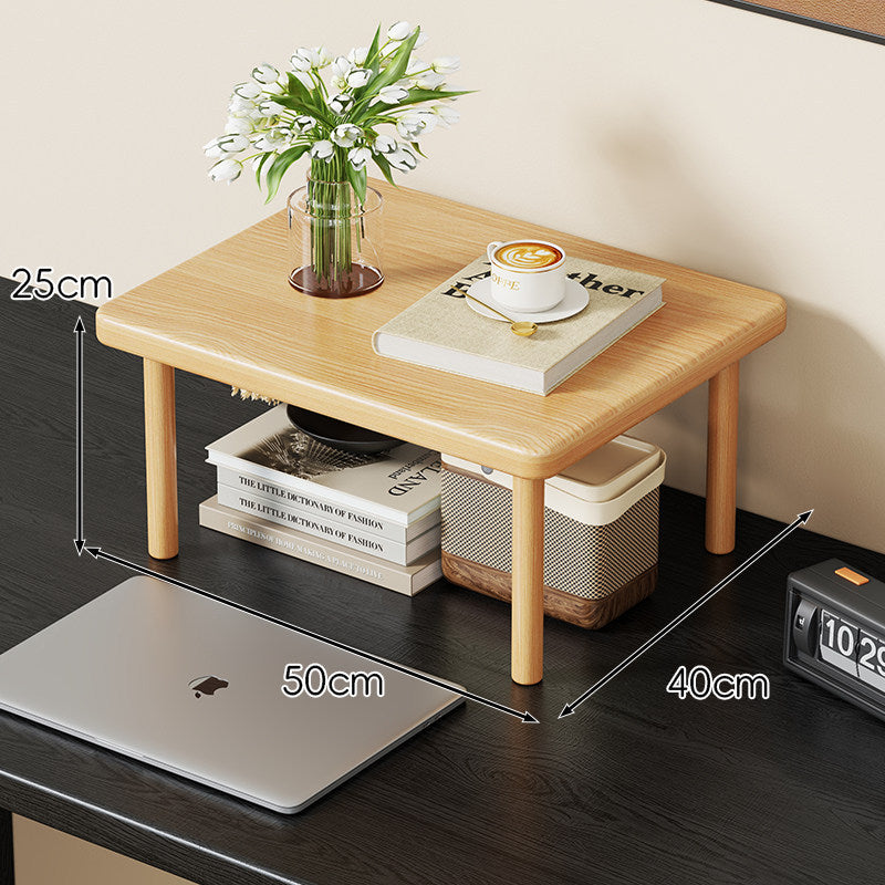 Compact Solid Wood Elevated Desk Display Stand with Under-Shelf Storage and Rounded Leg Design