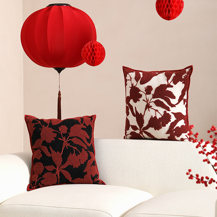 Decorative cushion cover with floral chenille tufting and velvet texture