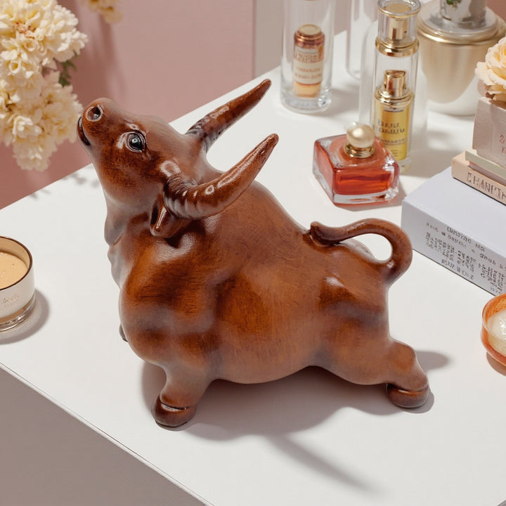 Decorative bull figure made of high-quality synthetic resin