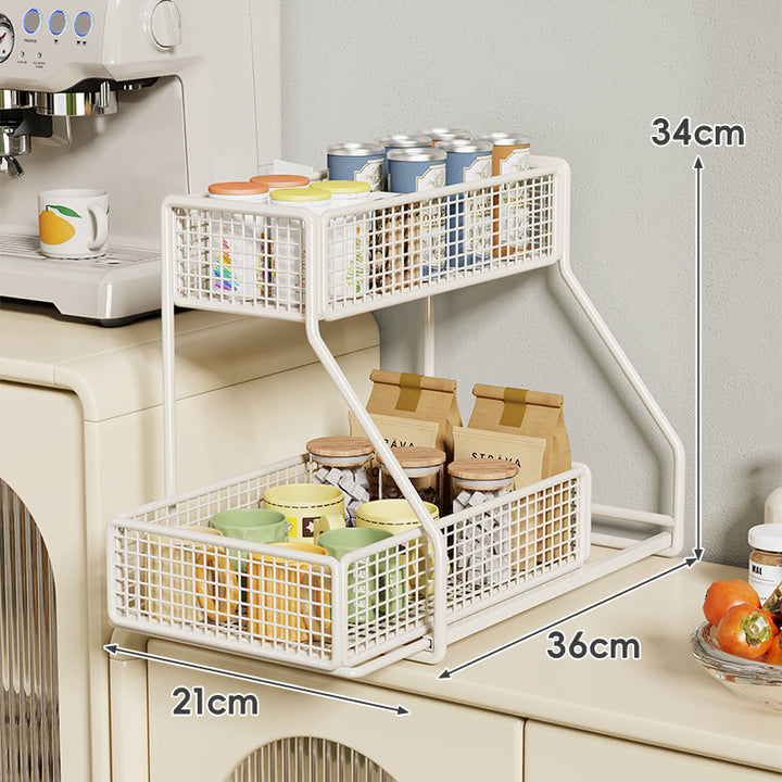 Three-Tier Angled Metal Mesh Countertop Pantry Organizer with Stackable Wire Baskets