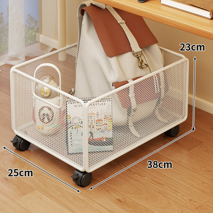 Under-Desk Rolling Mesh Utility Basket with Locking Swivel Wheels