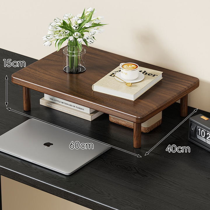 Compact Solid Wood Elevated Desk Display Stand with Under-Shelf Storage and Rounded Leg Design