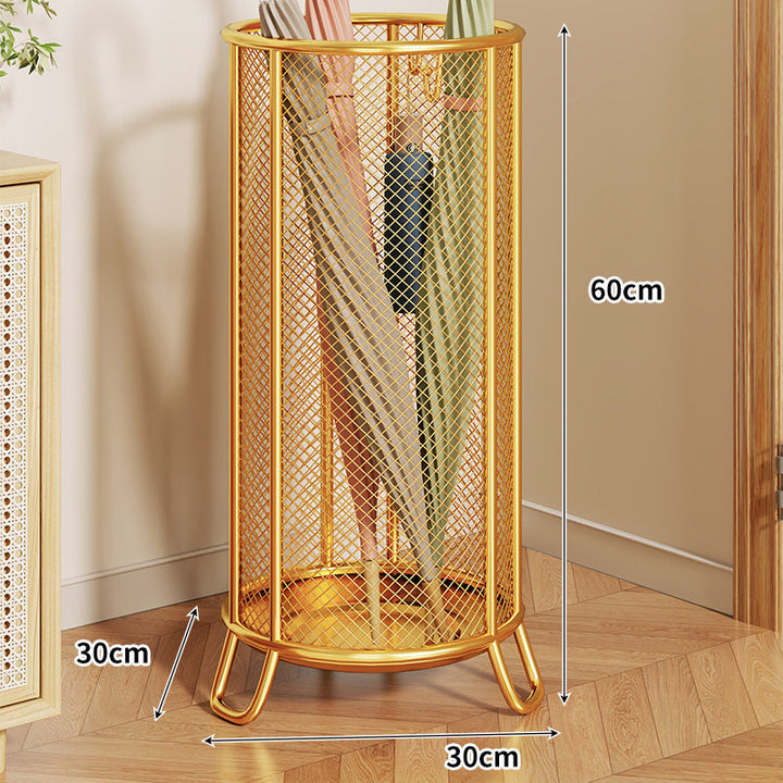 Metal Mesh Round Umbrella Stand with Elevated Feet and Integrated Drain Tray