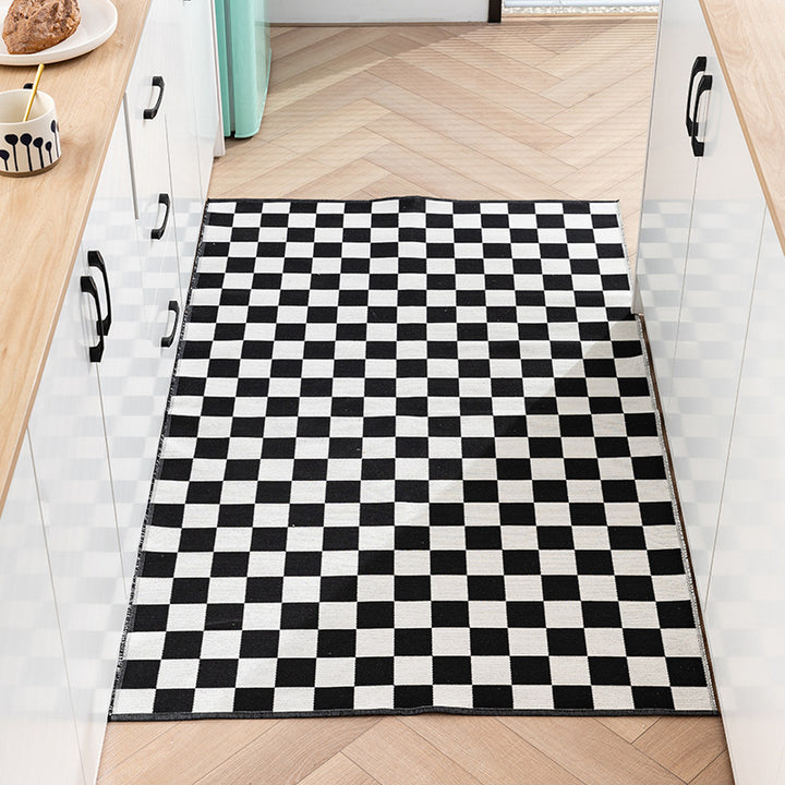 Flat-woven living room runner rug with geometric semicircle design and PVC anti-slip backing