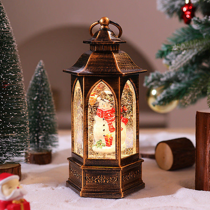Nostalgic Christmas lantern with snowman scene