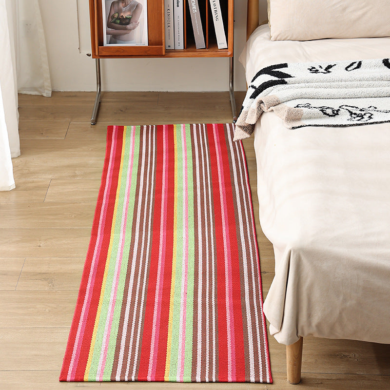 Flat woven bed runner and carpet runner with vibrant checked design