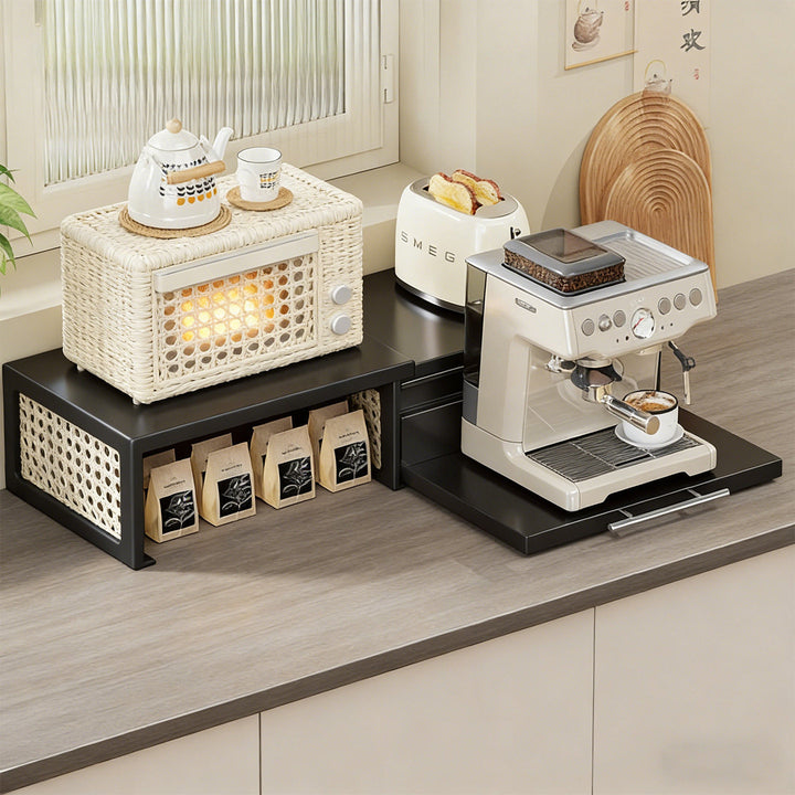 Adjustable Slide-Out Countertop Appliance Drawer and Pull-Out Platform Organizer