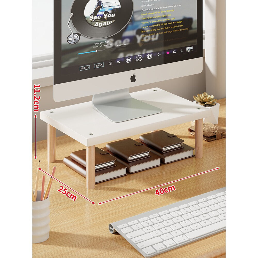 Elevated Wooden-Leg Monitor Riser with Under-Shelf Storage