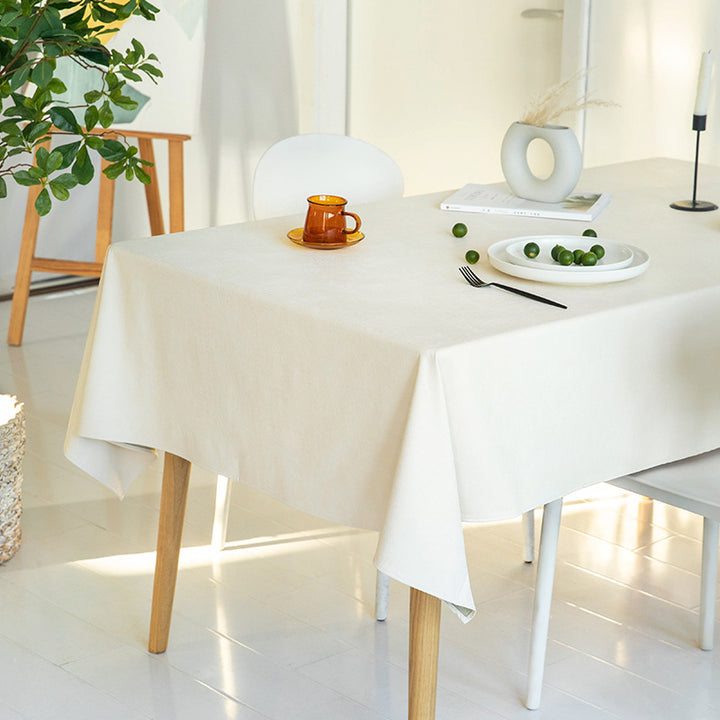 Rectangular easy-care tablecloth made of cotton blend with water-repellent coating and fine texture