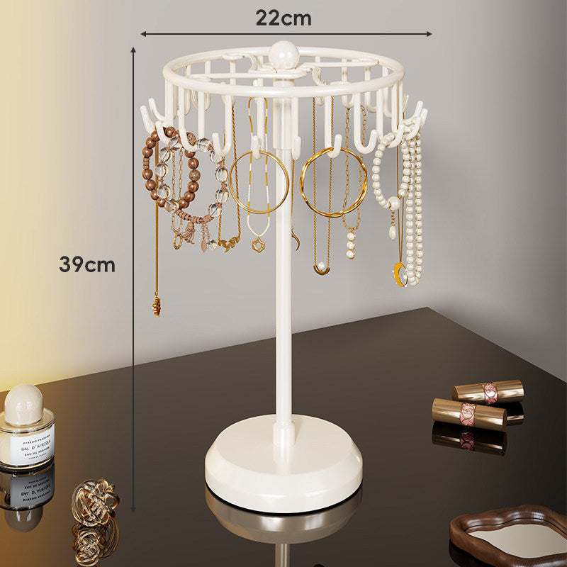 Tiered Rotating Jewelry Tree Organizer with Multi-Arm Hooks and Ring Tray