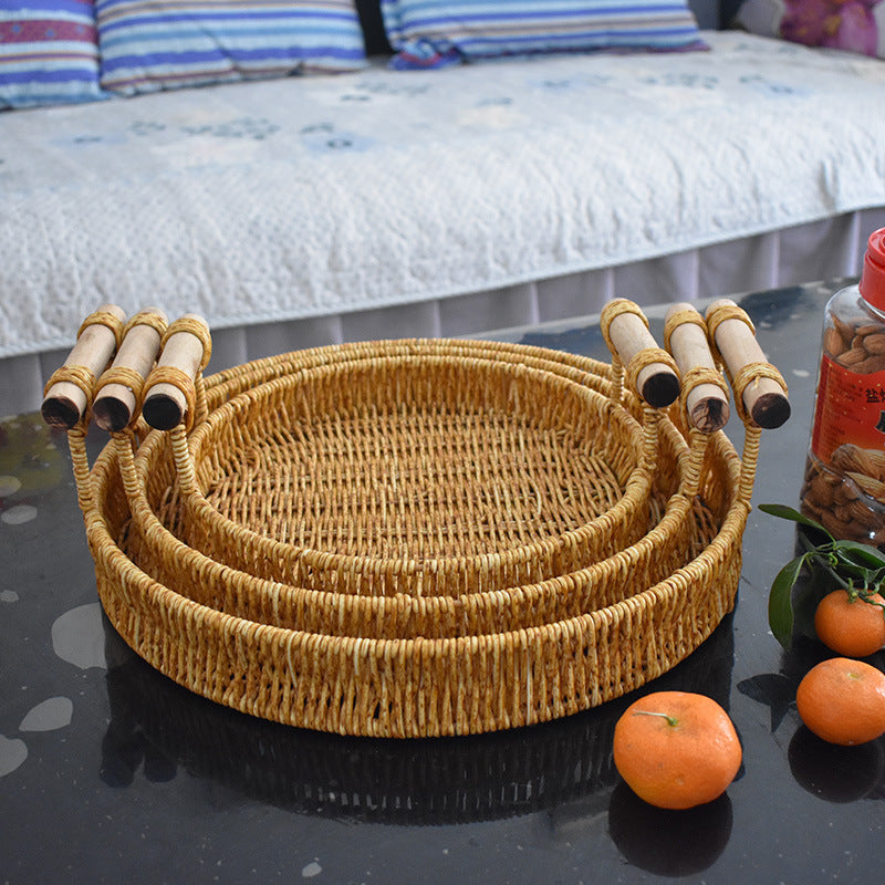 Handcrafted Natural Woven Serving Tray Set