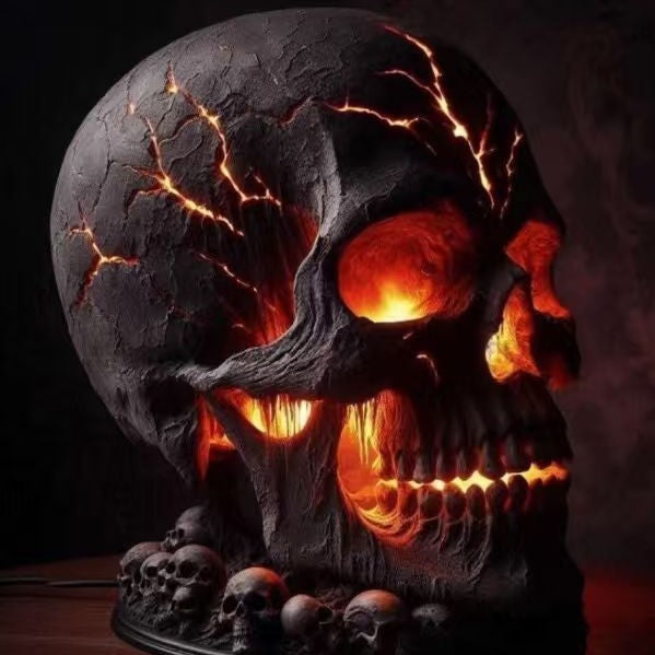 Gothic Skull Table Lamp with Flickering LED Eye Effects and Weathered Shade