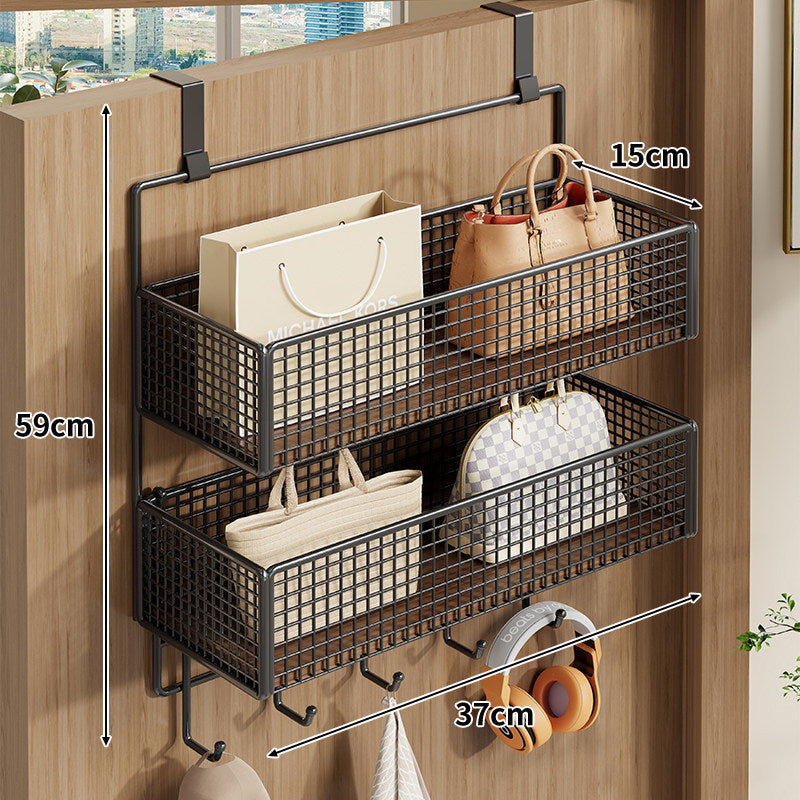 Over-Door Double Mesh Storage Rack with Multi Hooks