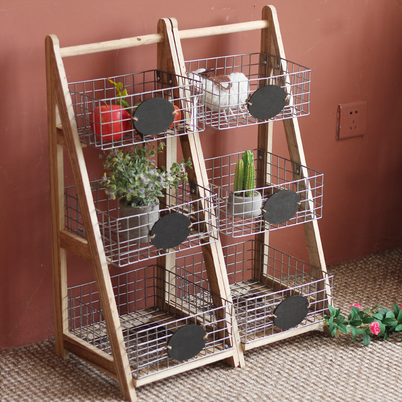 Practical stair shelf with wire baskets