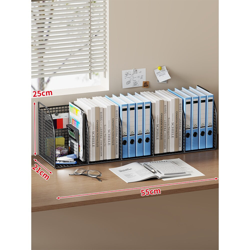 Extra-Wide Modular Metal Desk File Organizer with Adjustable Dividers and Integrated Pen Cup