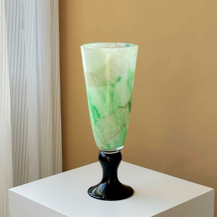 Speckled Art Glass Tall Pedestal Decorative Vase