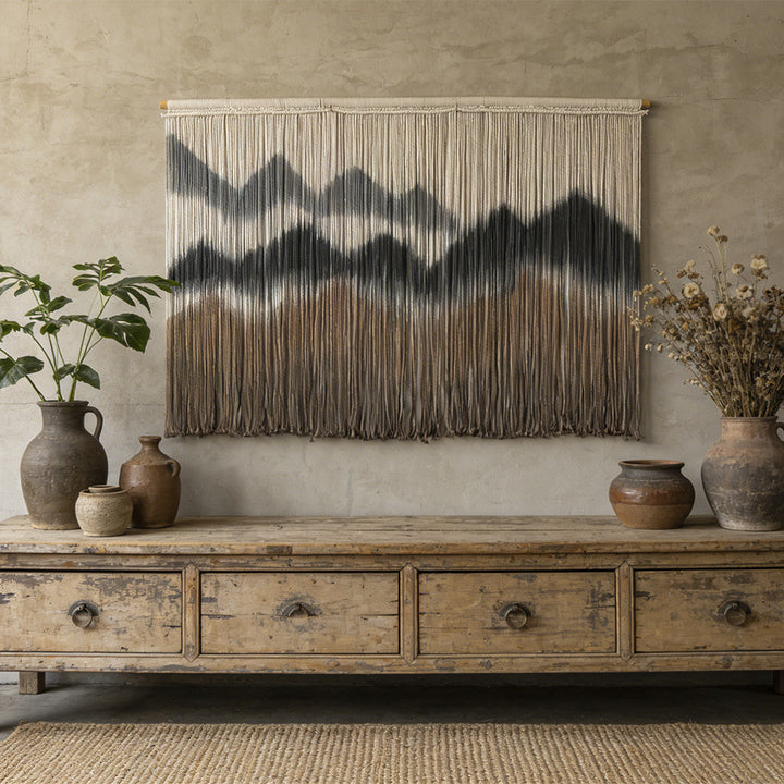 Elegant macrame wall hanging with artistic wave pattern