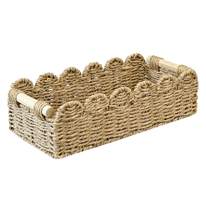 Decorative storage basket with ergonomic handles