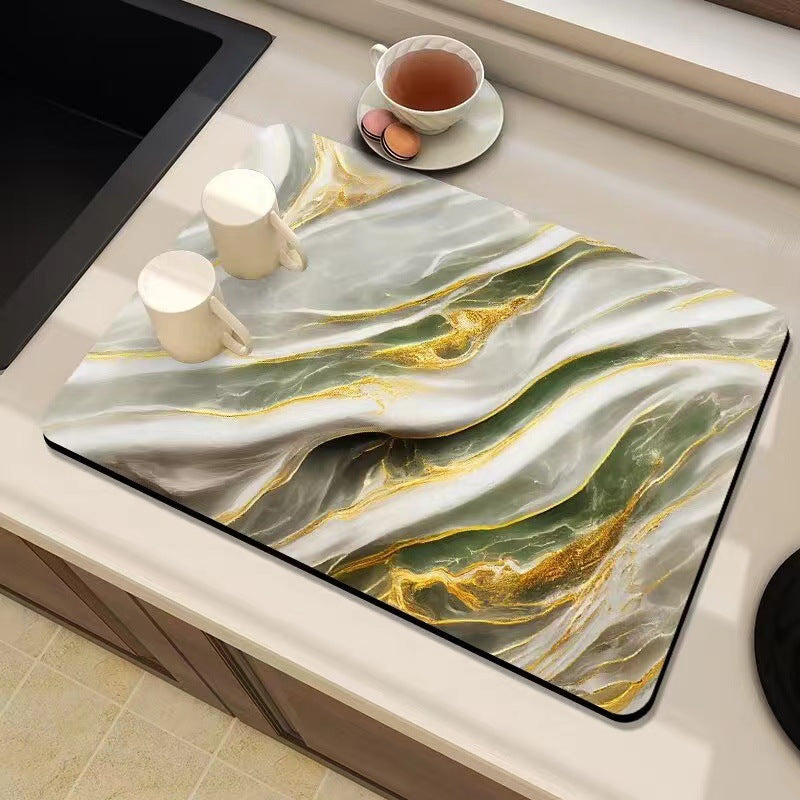 Marble-Inspired Kitchen Counter Mat