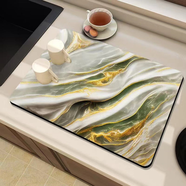 Marble-Inspired Kitchen Counter Mat