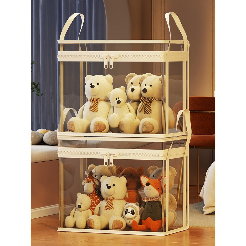 Transparent Zippered Foldable Storage Box with Reinforced Carry Handles