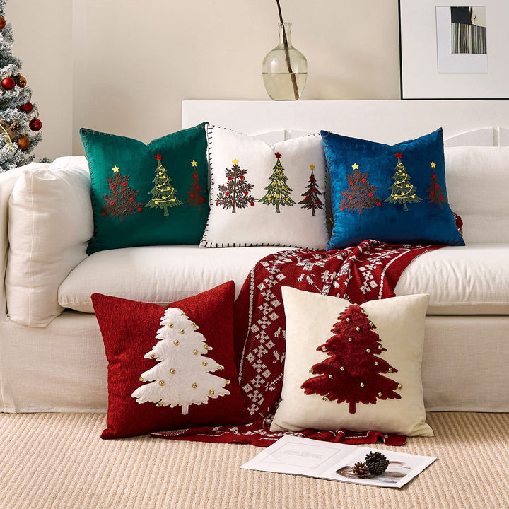 Velvet Embroidered Festive Accent Pillow Cover with Metallic Script