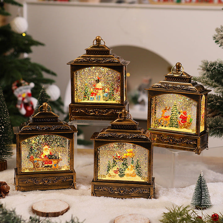 Nostalgic Christmas lantern with moving snowfall scene