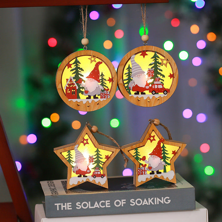 Decorative wooden star with Christmas motif